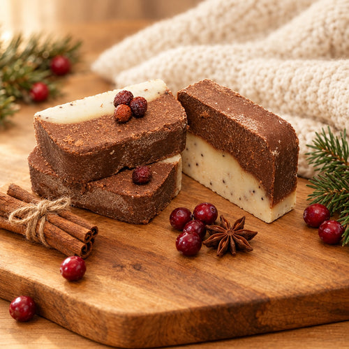 Cinnamon & Cranberry Seed handmade soap bars with cinnamon sticks and cranberries