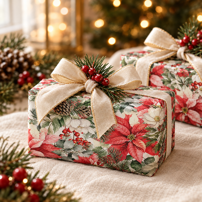 Poinsettia & cream-gold bow