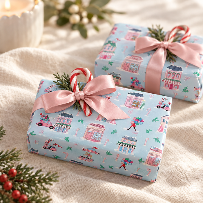 Pink Christmas village & pink bow